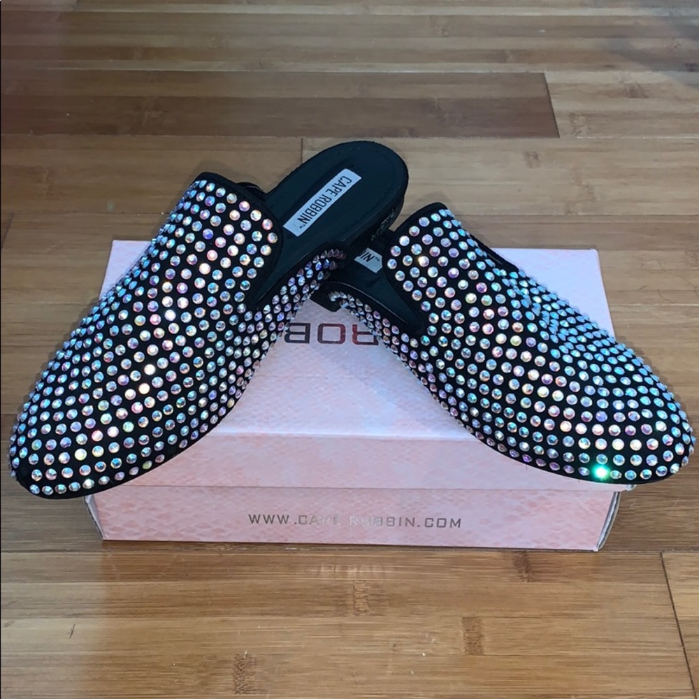 Black Women flats with rhinestones. Worn once.